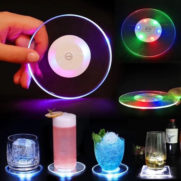 Party Acryl Ultradünne Glow Coaster 10 cm LED leuchtende Flasche Aufkleber Lampe für Urlaub Patry KTV Bar Cocktail Cup Vase Dekor Inventar Großhandel