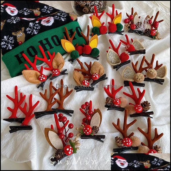 Accessori per capelli Natale Bambini Antler Barrette Ragazze Stile misto Cartoon Deer Ear Ball Clip Ornamento Copricapo Bambini Xmas B Mxhome Dhnop