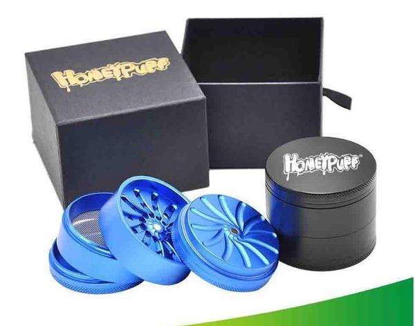 Honeypuff Tabakkräutermühlen Rotary Blade Tooth Aviation Aluminium 63mm4 Schicht Grinder Raucherzubehör Großhandel