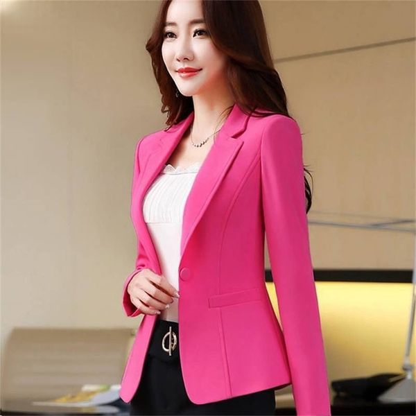 Mulheres rosa Blazer Office Formal Business Lady Work Suit de bolsos Jackets Slim feminino Casual Top Casual Casual Spring Autumn 220819