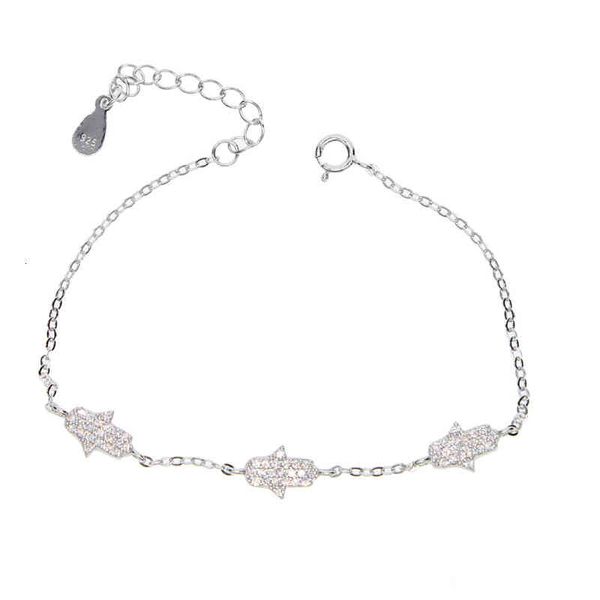 Дизайнер брангла 100% 925 Серебряный серебряный дизайн Три CZ Hamsa Hand Charm нежные девочки женские ювелирные украшения Sparling Bracelet