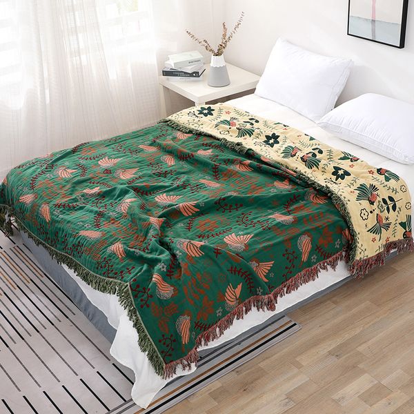 Decken aus 100 % Baumwolle, nordisch, weich, groß, Musselin, Sommer-Überwurf, Deckenbezug für Sofa, Boho, Blau, Grün, warme Tagesdecke, Betten, Decken