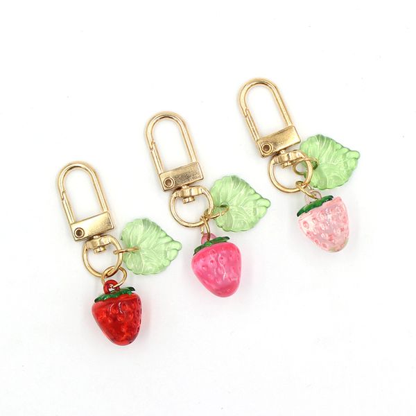 Großhandel Obst Erdbeere Schlüsselanhänger Acryl Schlüsselanhänger Hangbag Dekoration Reißverschluss Pull Charm Planer Charms Zubehör