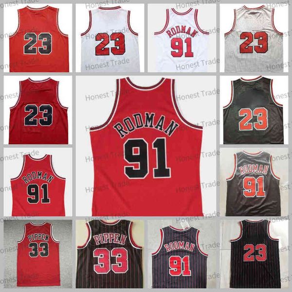 Retro 1997 98 Stars 23 Trikot Rot Weiß Dennis Rodman Pippen Herren-Basketballtrikots Mesh Atmungsaktive Sommersportuniformen MN 1996 1984 198