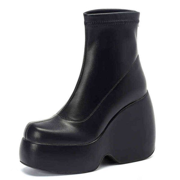 Stretch Punk Stil Chunky Plattform Ankle Boot Für Frauen Herbst Winter Schuhe Damen High Heels Kurze Stiefel Bottine Weibliche Schwarz j220805