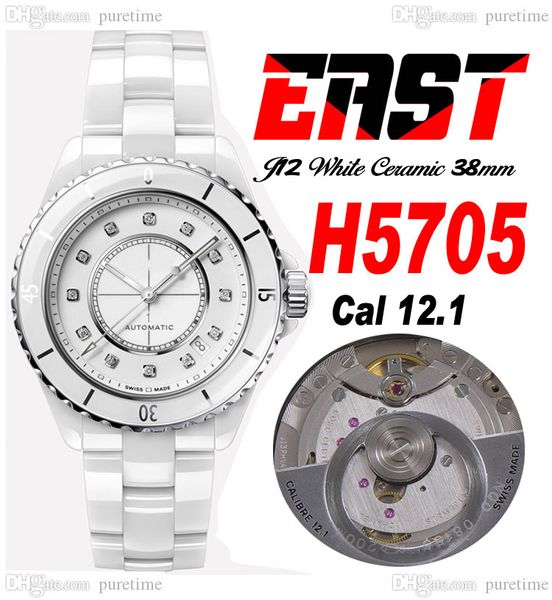 EAST J13 38mm H5705 A12.1 Automatik Herren Damen Unisex Uhr Korea Keramik Weißes Zifferblatt Diamanten Markierungen Keramik Armband Super Edition Damenuhren Puretime