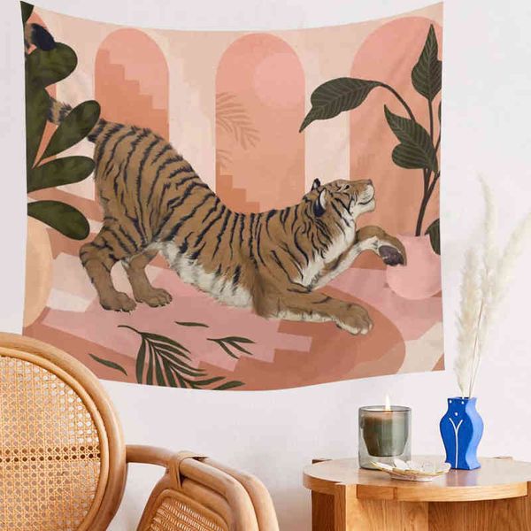 Tiger Ainmal Cartoon dormitório Painted Wall Holding Boho Decor Rugs Ation Mural Hippie Tapiz Gobelin Home J220804