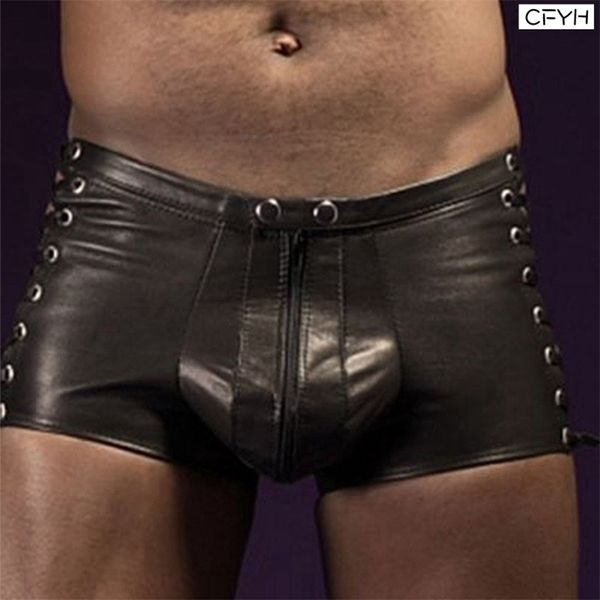 Men lingerie patente de couro boxer shorts cuecas cuecas com o-ring sexy leopard masculino boxer masculino boxer 3xlmx190904
