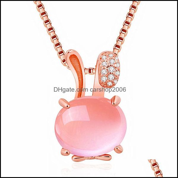 Orecchini Collana Collane di quarzo rosa Pietra di ibisco naturale Polvere di cristallo Coniglio Ciondolo da donna Catena di clavicola Goccia Carshop2006 Dhzba