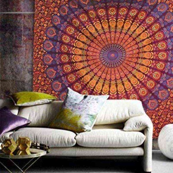 Hippie mandala tapete parede pendurada indiana pavão maditação cigana bohemian hippie psicodélico dormitório decoração poster tapiz j220804