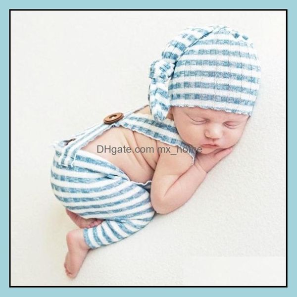 Kleidungssets Neugeborenen Baby Set Streifen Overalls Strampler mit langem Schwanz Knoten Hut Kleidung Pografie Requisiten Mxhome Drop Deliv Mxhome Dhfaf