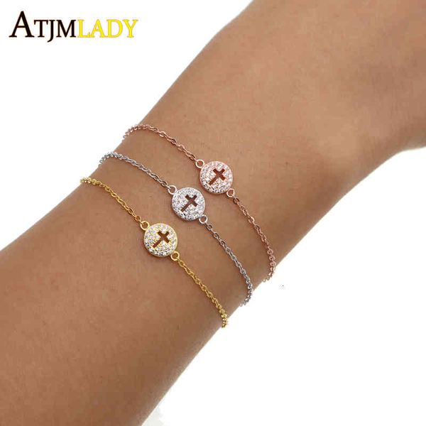 Bangle Designer 2021 Tiny Small Cross Charm Micro Pave Clear Cz Sparking Dainty Delicate Minimal Girl Women Jewelry Bracciale in argento sterling 925