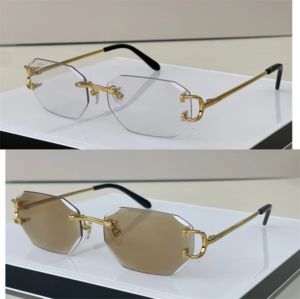 2023 Дизайнерские солнцезащитные очки для мужчин Фотохромные очки Модный брендовый стиль Линзы с ромбовидной огранкой Мужские ретро-дизайнеры Солнцезащитные очки без оправы Женская оправа 0P-letterNewC 11