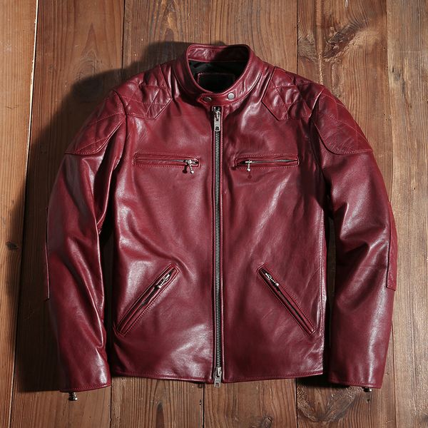 Kırmızı motosiklet bisikletçisi deri ceket orijinal deri bahar ve sonbahar ceket zayıf kaliteli koyun derisi yumuşak giysileri 220819