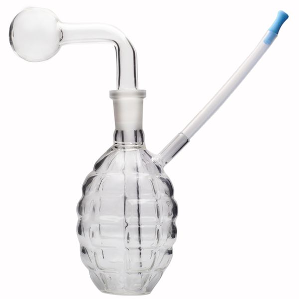 Cachimbo queimador de óleo de vidro portátil feminino de 14 mm Bong de água Acessório para fumar Forma de granada com tigela e bocal de silicone