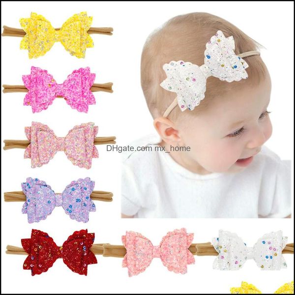 Accessori per capelli Europa Neonati Ragazze Paillettes Fasce Bowknot Fascia Copricapo Mti Strato Fiocco Bambini Copricapo Accessorio M Mxhome Dhbmf