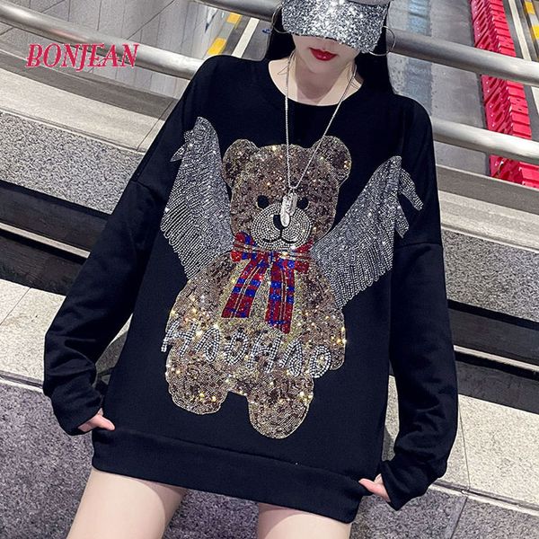 Moletons femininos moletons harajuku tamanho 4xl Diamond Bear Plus Sweater de pulôver de lã Mulheres 150 kg LOUP Top Coatwomen '