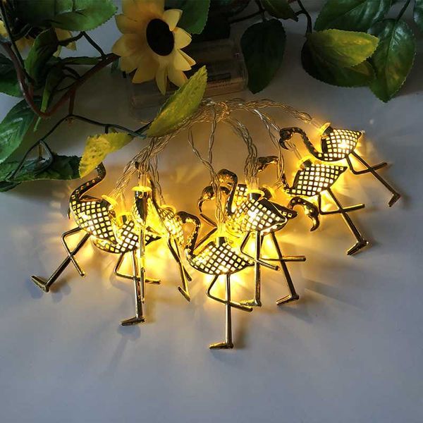 Strings Flamingo-Lichterkette, 10 LEDs, 1,6 m, Metall, batteriebetrieben, Fee für Zuhause, Gärten, Park, Terrassen, Weihnachten, LED-Strings, LED