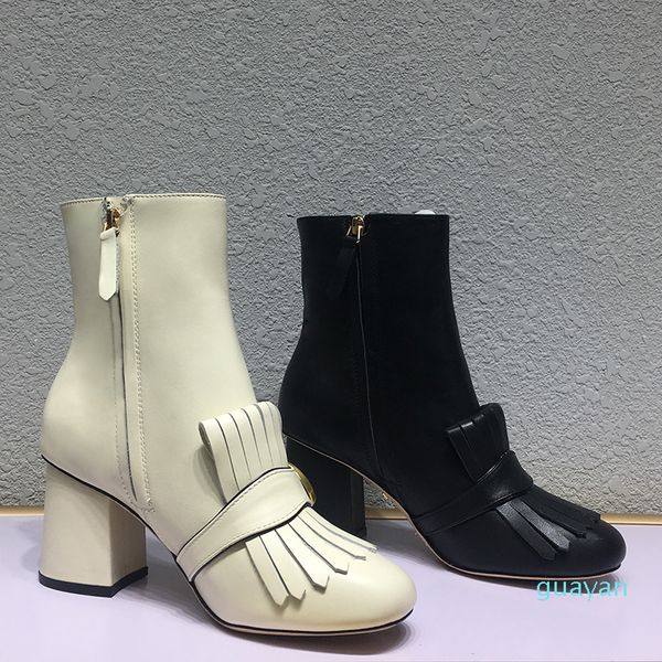 Stivaletti da donna di design moda Stivaletti con nappe classici Scarpe con bottoni 7,5 cm tacco grosso scarpe da donna taglia 35-42