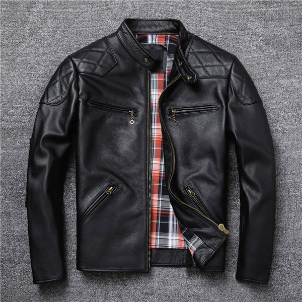 Frühlings- und Herbst natürliche Kuhlatten -Motorradjacken Männer echte Lederjacke wirklich Leder Moto Slim Coat Man Plus Size 5x 220819