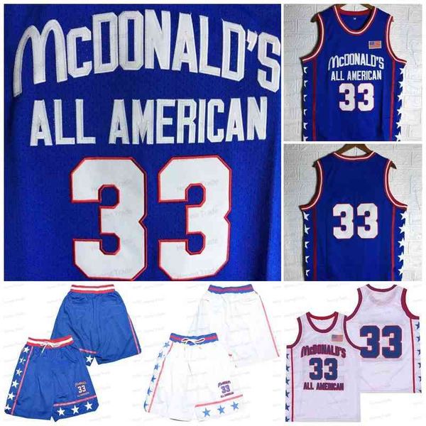 NCAA McDonald's All American 33 Stitched Basketball Jersey Shorts Pocket Zipper Branco Blue costure