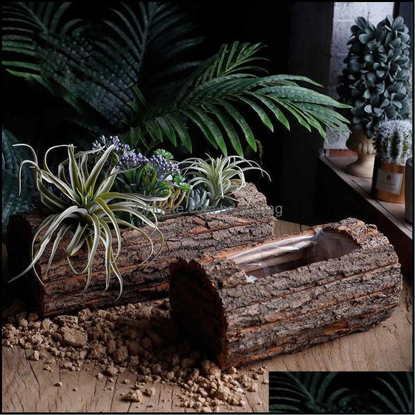 Pflanzgefäße Töpfe Retro Holz Pflanze Blumentopf Home Dekoration Desktop Hydroponische Vase Garten Balkon Moderne Kreativität Ornamen Bdesybag DHS4R