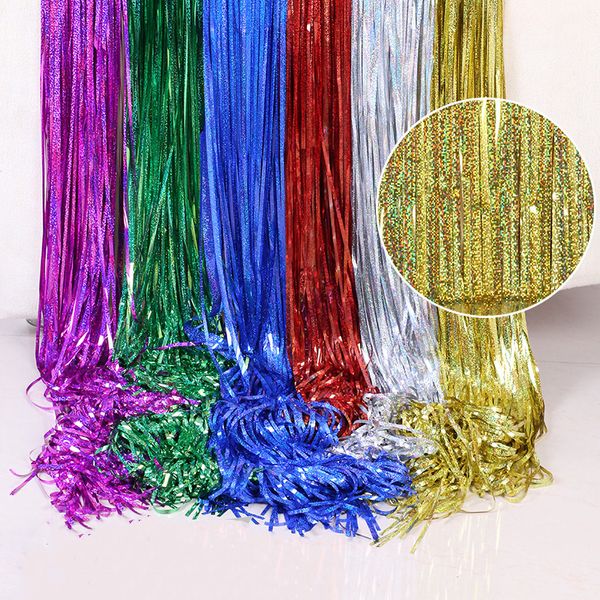 Decoração de festa de cenário de cortina de Fringe 11 cores Silver Gold Gold Backdrops Fringe Rain Curtains Graduation Ano Novo Navio rápido