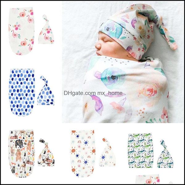 Slee Taschen Neugeborenen Baby Swaddle Cartoon Tiere Blumen Musselin Decke und Hut Weiche Schlafsack mit 2 Stücke Set Mxhome Drop Mxhome Dhdaq