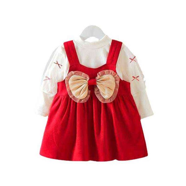 2pcs/conjunto Novo vestido de manga longa da primavera de outono meninas de 1 a 4 anos de vestidos de veludo para garotas de algodão