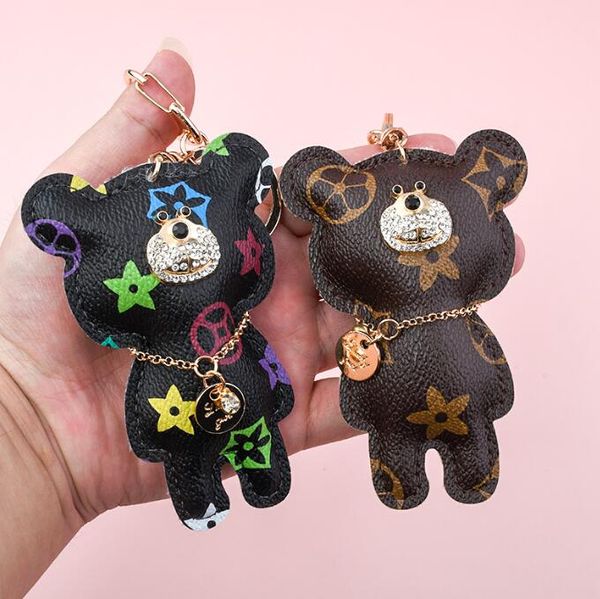 Lindos chaveiros de urso, strass, couro PU, flor, chaveiro, chaveiro de carro, bolsa de joias, pingente, porta-chaves animal