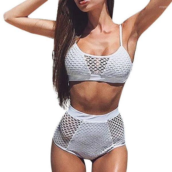 Bikinis Set Bademode Damen 2022 SAGACE Sexy Mesh Hollow Out Bikini Push-Up Gepolsterter Badeanzug Beachwear Weiß