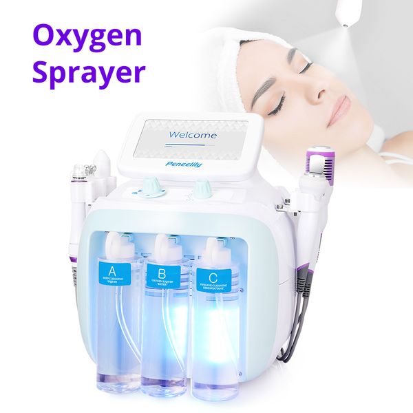 6 in 1 Hydro Facial Ultrasonic Hydro Dermoabrasione Machine Hot and Cold Hammer Oxygen Sprayer Skin Scrubber Bio Photon Beauty Equipment