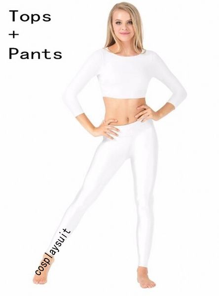 Costumi da donna sexy Catsuit Leggings a vita alta Ginnastica Pantaloni da ballo Leggings in Lycar Spandex con top 2 pezzi