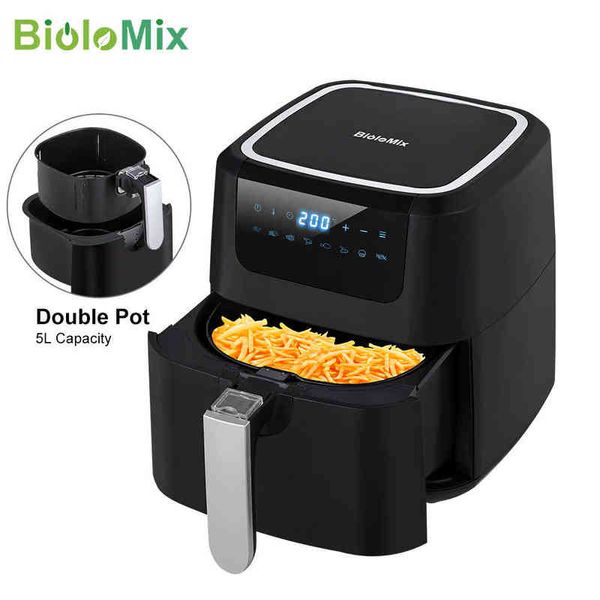 Biolomix Air Fryer One Touch Screen com 8 funções de cozinha Pote duplo do Pote Double 5L Black Oilless Air Fryers Forno T220819