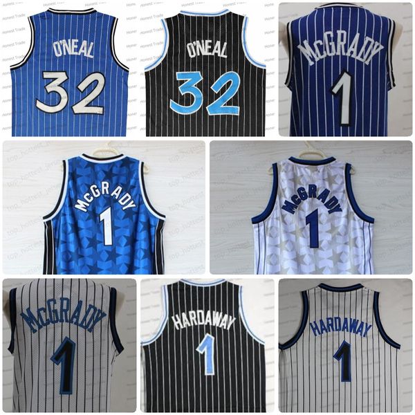 Ретро Tracy McGrady White Men Throwback Basketball Jersey 32 Shaq Penny Neal Black Blue Stripe Hardaway Mens Jersey