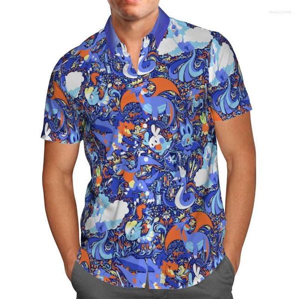 Camisas casuais masculinas anime roxo 3d praia havaiana 2022 camisa de verão de manga curta