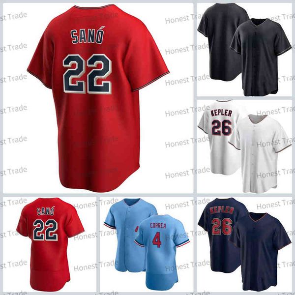 Benutzerdefinierte Miguel Sano Byron Buxton Carlos Correa Eddie Rosario Kirby Puckett Joe Mauer Max Kepler Josh Donaldson Rot Blau Baseball Jersey Männer W