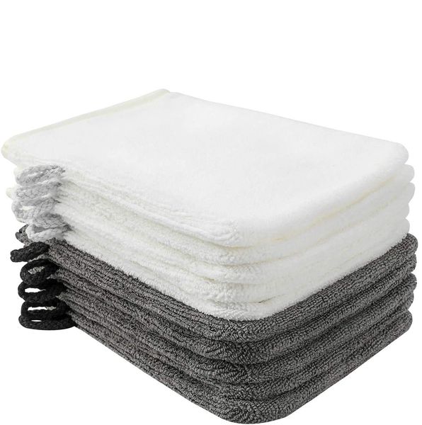 Luvas de limpeza Luvas de limpeza corporal de microfibra Luvas de rosto macias Luvas de banho Spa Pano reutilizável Removedor de maquiagem Luvas estilo europeu 6 x 8 polegadas branco e cinza amdzY