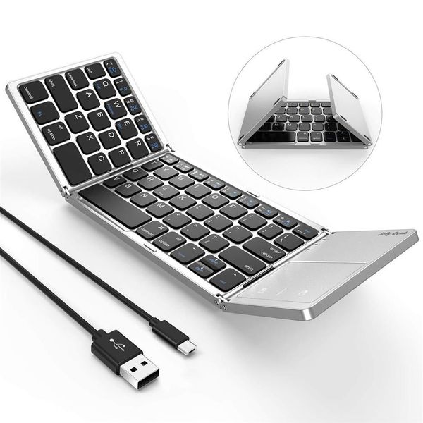 Faltbare Bluetooth-Tastatur, Dual-Modus, USB-kabelgebundene Bluetooth-Tastatur mit wiederaufladbarem Touchpad für Android iOS Windows Tablet Sm24376972