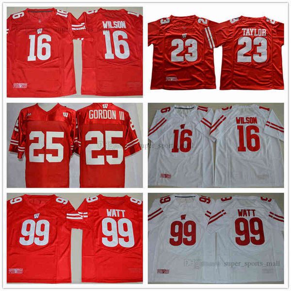 NCAA UA Wisconsin Badgers College Football Jerseys 99 J.J Watt 16 Russell Wilson 23 Jonathan Taylor 25 Melvin Gordon Alta qualidade costurada j