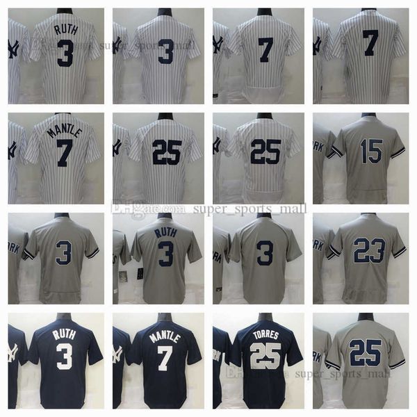 Mantle Baseball Jersey Ruth 3 Thurman Munson 15 Don Mattingly 23 Gleyber 25 Torres 2022 Neue genähte Trikots Männer Frauen Jugend