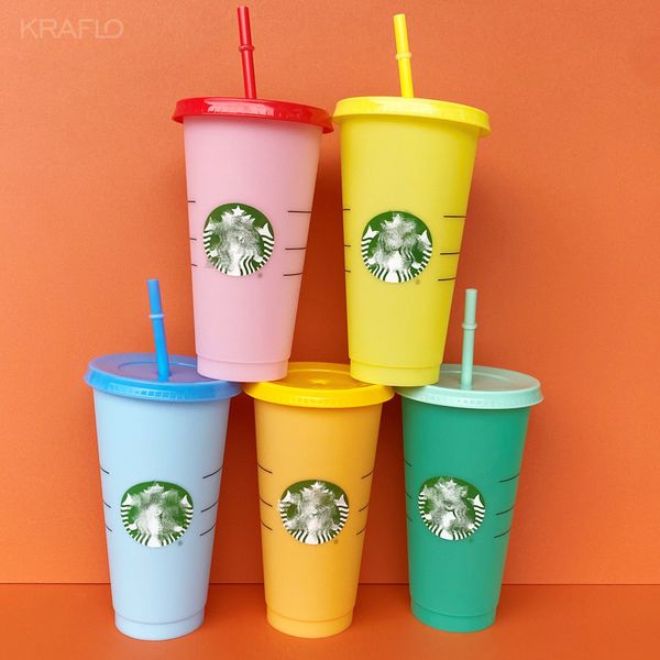 Русалочная богиня Starbucks 24 унции/710 мл пластиковые кружки Kraflo Tumbler многоразовый прозрачный питье.