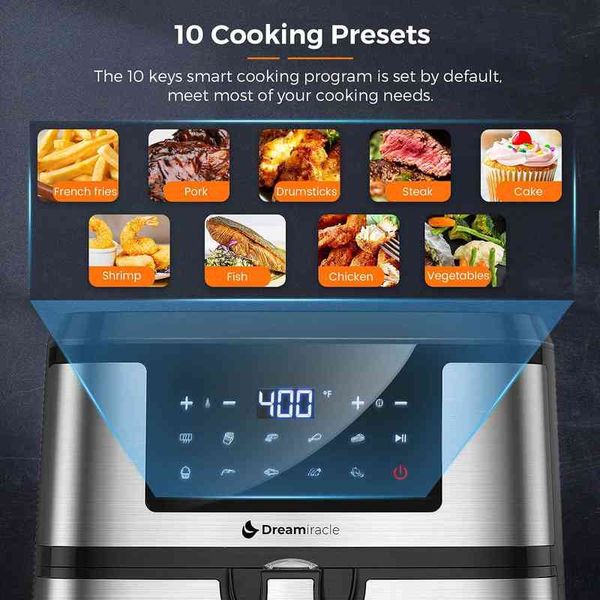 Air Fryer Electric sem óleo 7,6 litros Forno de convecção grande fritadeira French Fryer 8 qt 1750W LCD Display Digital Control T220819