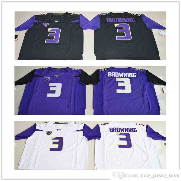 NCAA Washington Huskies College Football Wear #3 Джейк Браунинг Джерси Черный белый фиолетовый сшитый мужские мужские майки