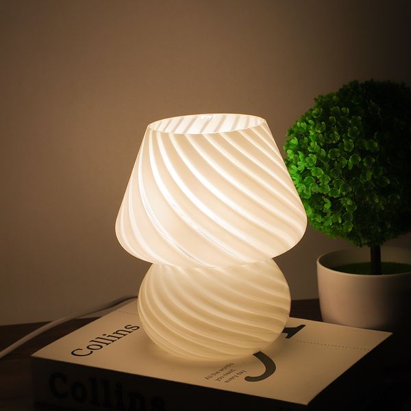 Lâmpada de mesa de vidro LED LED Vintage Night Light Vintage Night Night Light listrado cogumelo de cogumelo de cogumelo