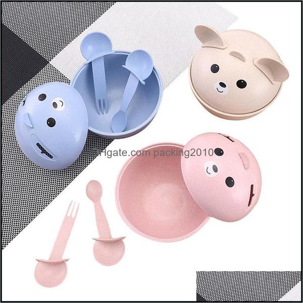 Ciotole Cartoon Animal Bambini Ciotola Baby Riso Zuppa Cucchiaio Forchetta Set da tavola Utensile da cucina Contenitore Insalata Frutta Goccia Del Packing2010 Dhnam