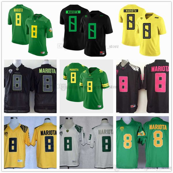 NCAA Oregon Ducks College Football Wear 8 maglie Marcus Mariota maglia verde gialla cucita in jersey bianco nero