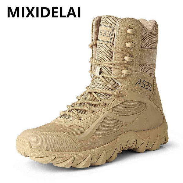 Bota nova masculina de couro militar de marca de alta qualidade Special Force Tactical Desert Combat sapato masculino ao ar livre tornozelo 220805