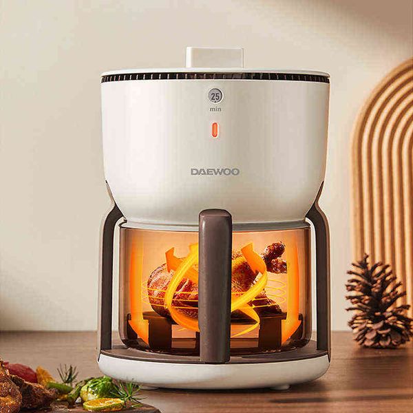 Daewoo Air Fryer forno elétrico portátil 2l Óleo Air Fryer de alta qualidade Borossilicate Glass Roast Chicken Kitchen Uppliance T220819