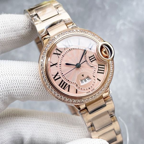 Orologio da donna alla moda Movimento al quarzo 33mm Cassa in acciaio inossidabile 316 Cintura Zaffiro Specchio Sun Moon Star Life Orologi di lusso impermeabili orologio d'oro rosa designer aaa